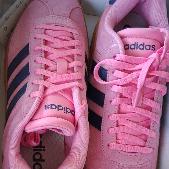adidas | Shoes | Adidas Pink Trainers With Dark Blue Stripes | Poshmark
